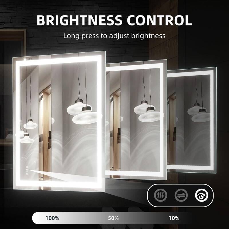LED Bathroom Mirrorwith Front and Backlight, Stepless Dimmable Wall Mirrors with Anti-Fog