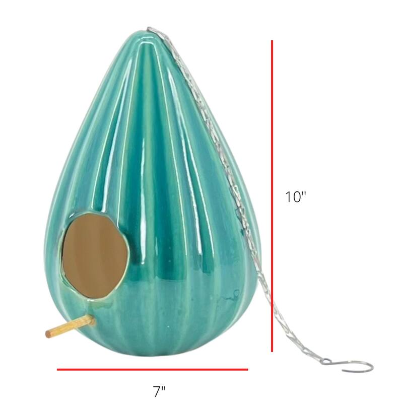 Ceramic 10-Inch Teardrop Ruffled Birdhouse