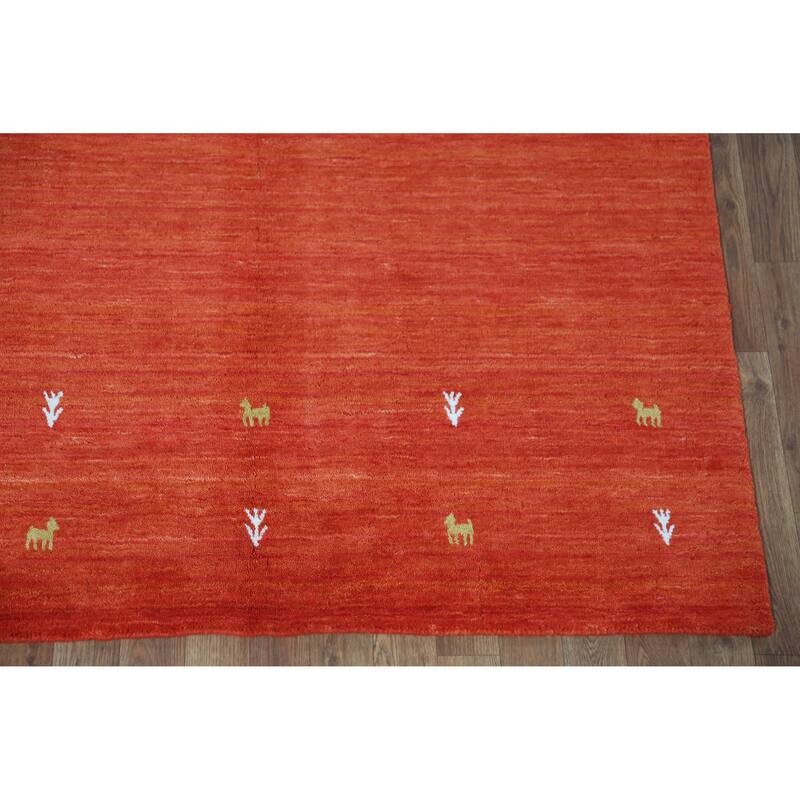 Orange Animals Gabbeh Indian Rug Hand-Knotted Wool Carpet - 4'6" x 6'6"
