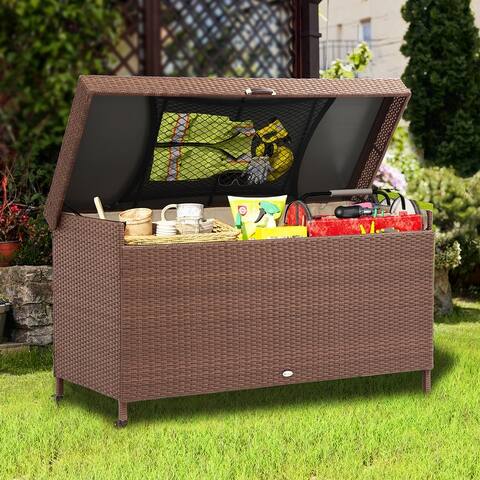 200 Gallon Outdoor Wicker Deck Box - N/A