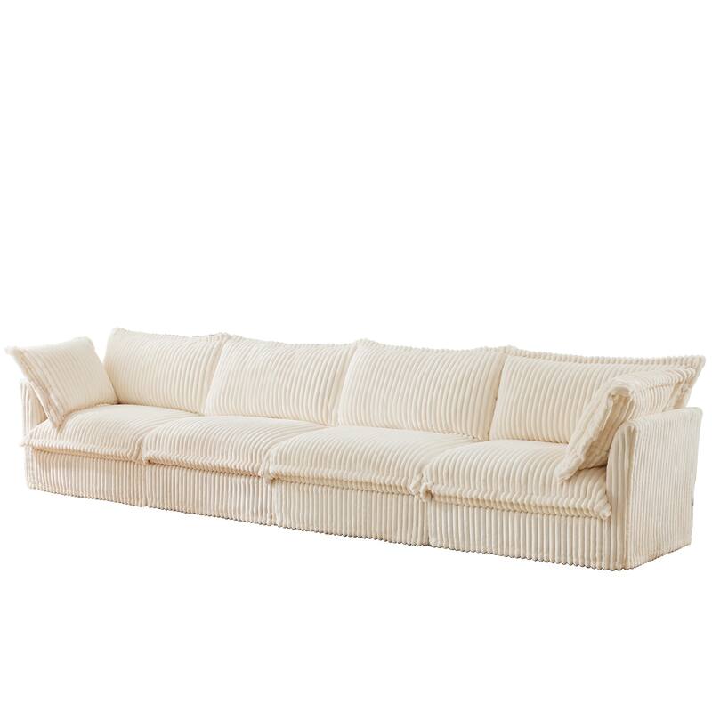 Modern 4 Seater Upholstered Sofa with 2 Pillows