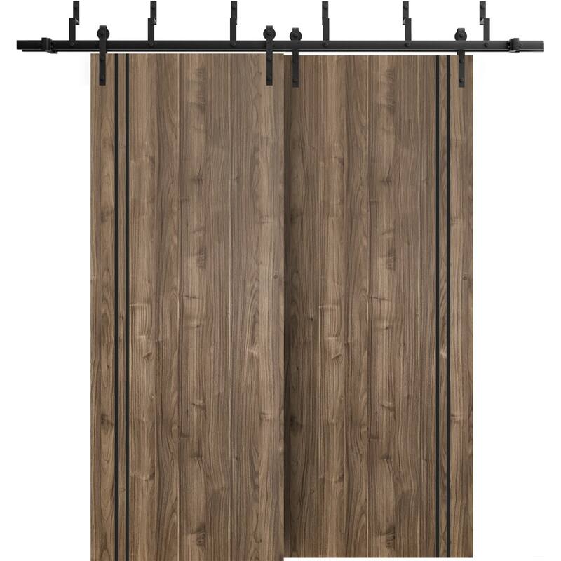 Barn Bypass Doors 36 x 80 Planum 0016 Walnut with Sturdy 6.6ft - 72" x 84" ( 2* 36x84)