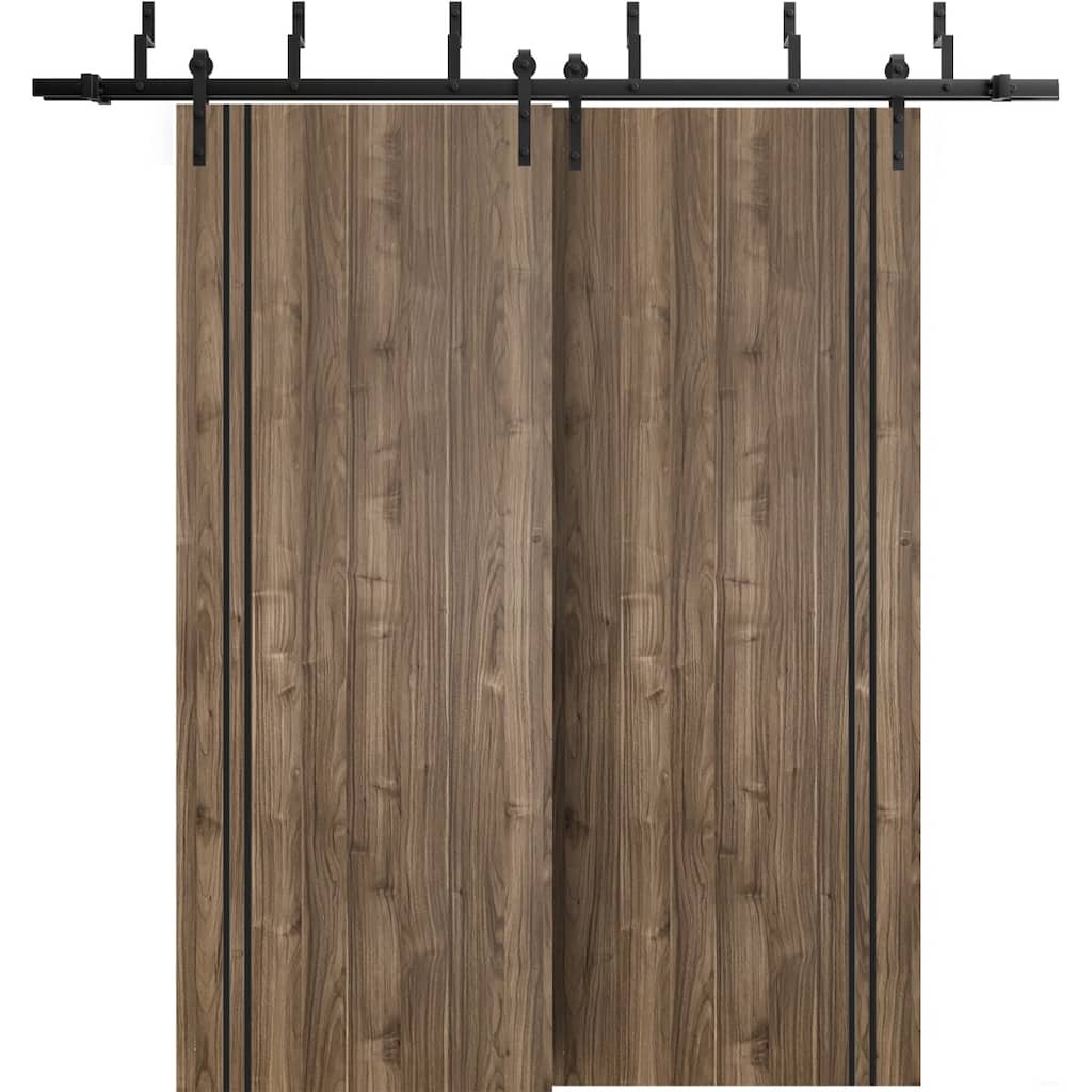 Barn Bypass Doors 36 x 80 Planum 0016 Walnut with Sturdy 6.6ft