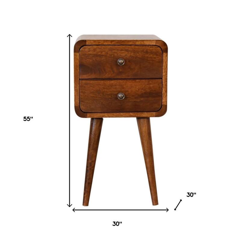 HomeRoots 22" Brown Solid Wood Two Drawer Nightstand