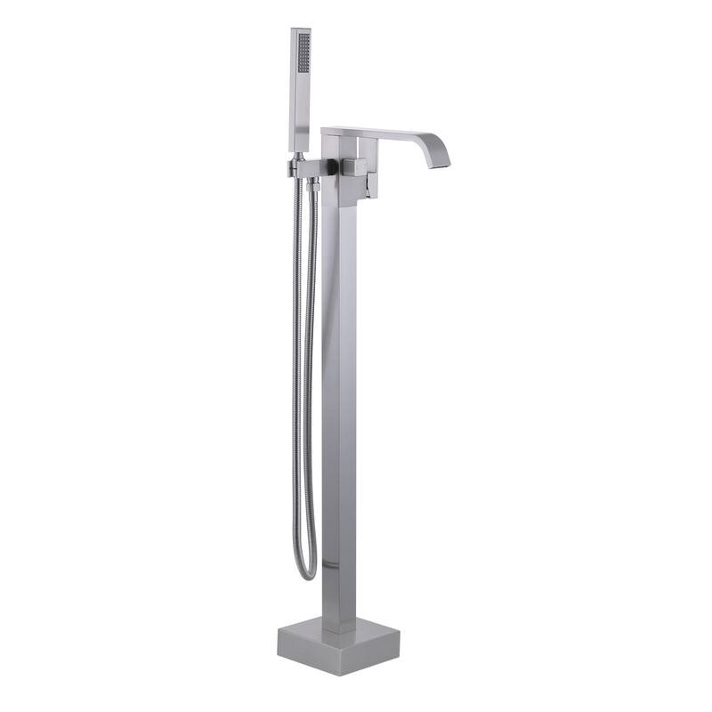 WOWOW Waterfall Single-Handle Freestanding Tub Faucet with Handshower - Brushed Nickel