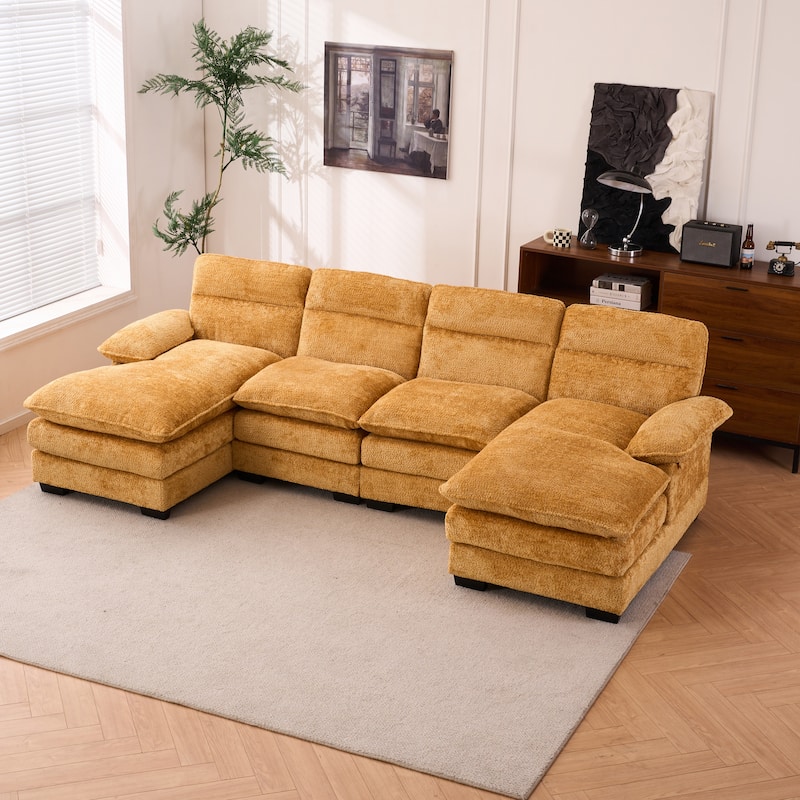 Modern U-shape Chenille Upholstered Sofa with Chaise Multiple Cushions Sectional Couch