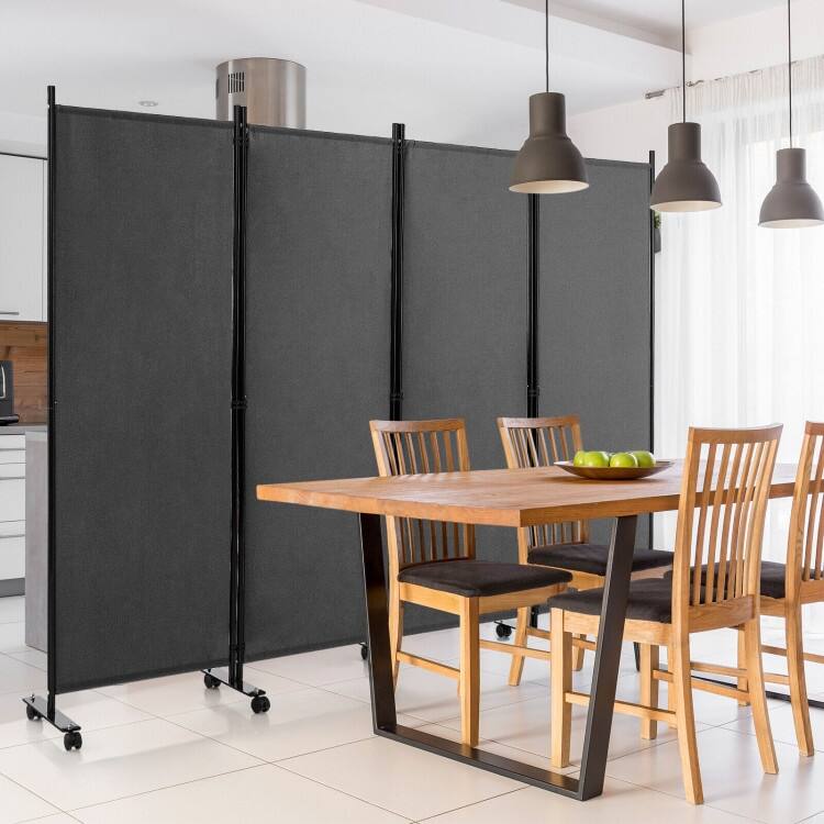 4-Panel Folding Room Divider Rolling Privacy Screen with Lockable Wheels - 89" x 12" x 68" (L x W x H)