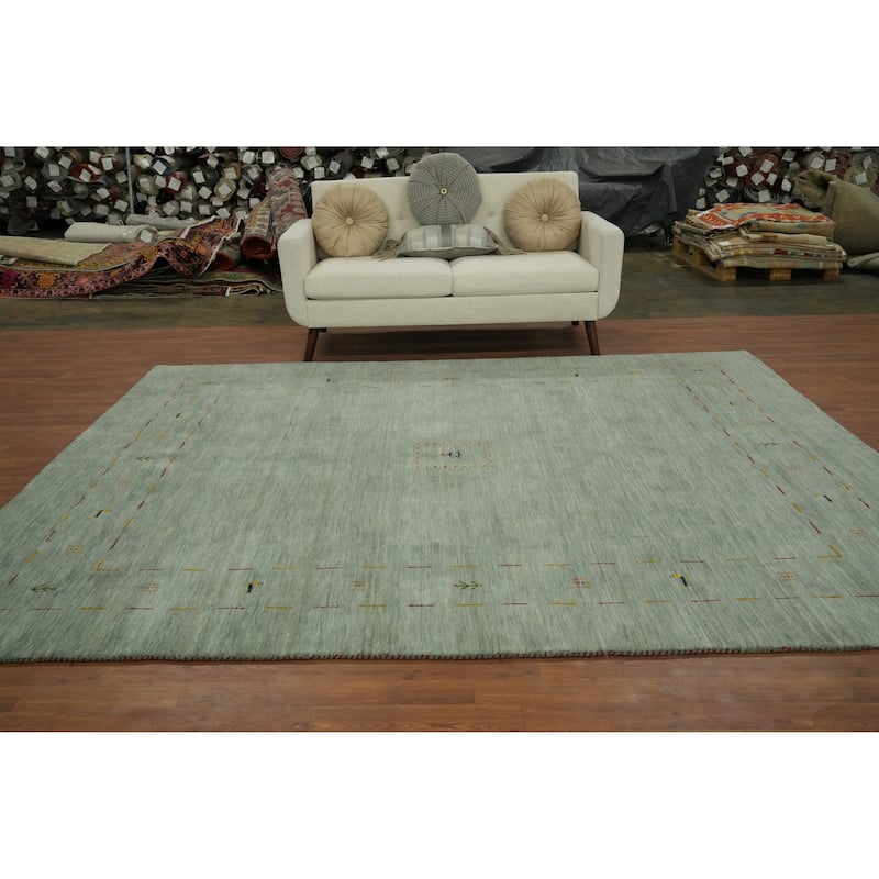 Hand Knotted Oriental 100% Wool Carpet Tribal Animal Pictorial Green Gabbeh Area Rug - 9' 9'' X 7' 10''