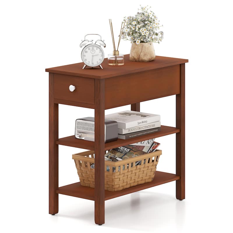 MDF Side End Table with Rubber Wood Legs and Drawer Storage - 23.5" x 12" x 24.5"