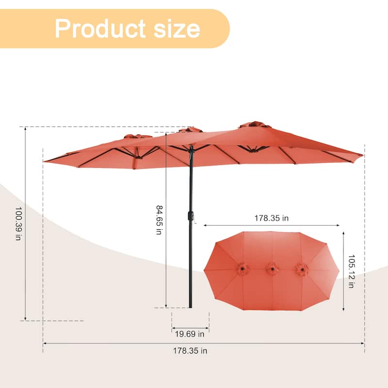 HOMEFUN 14.8 Ft Double Sided Outdoor Umbrella Rectangular Large with Crank
