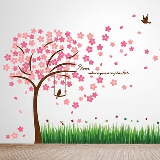 Walplus Colorful Grass Pink Cherry Blossom Wall Sticker Nursery Decor