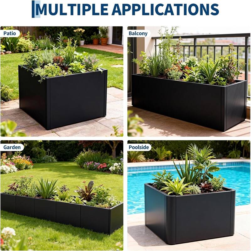 136x52x30cm Metal Planter Box with Snap-On Assembly Large Garden Planters Use With Base