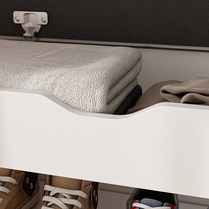 Wood Shoe Storage Bench with Cushion Seat Entryway Shoe Rack Bench