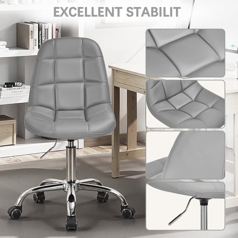 Javlergo PU Leather Armless Home Office Chair Height Adjustable 360° Swivel Computer Desk Chair with Wheels