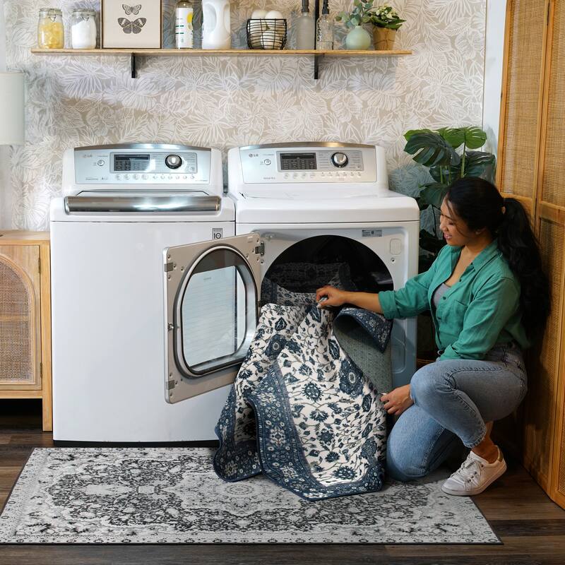 My Magic Carpet Machine Washable Accent Rug Ramage Blue