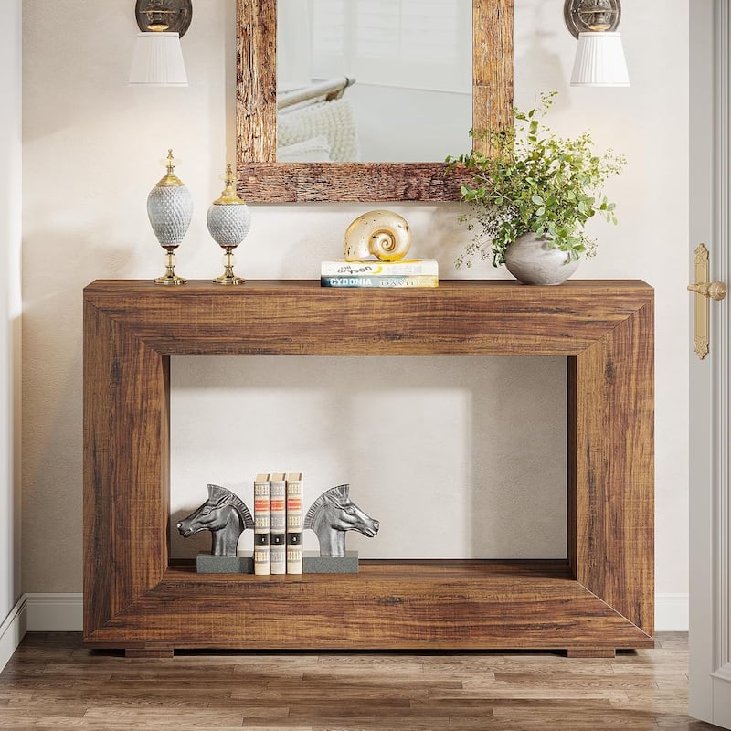 Rustic Console Sofa Table for Entryway, Hallway, Living Room - 47.24" W x 32.8" H x 11.81" D - Vintage Brown
