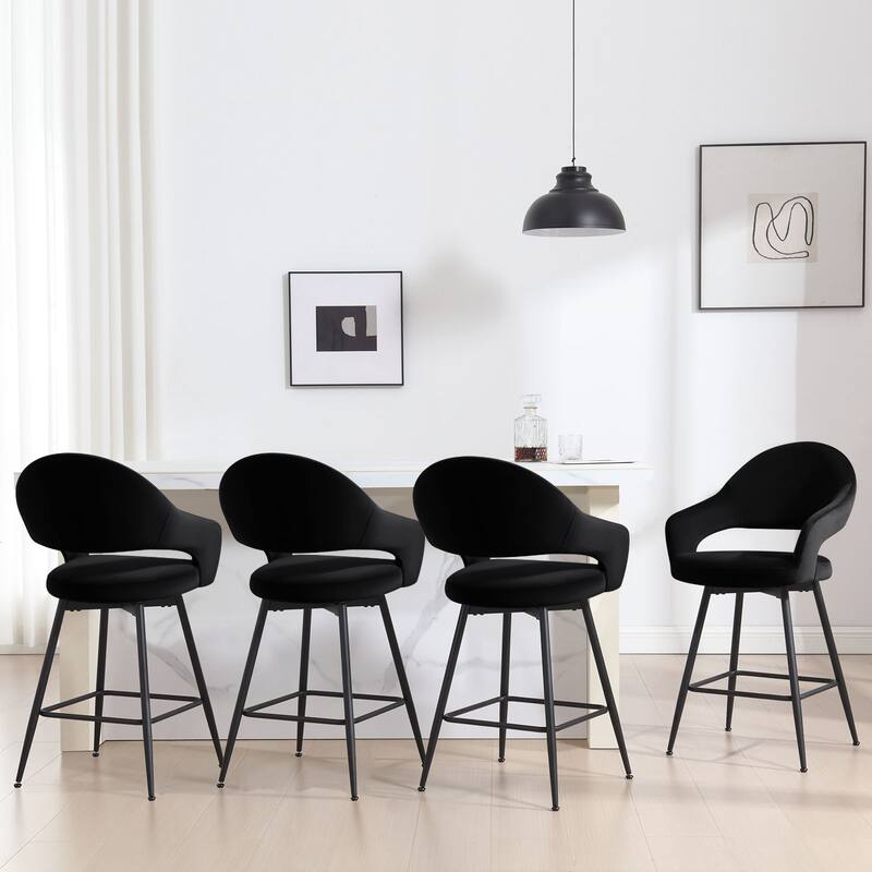 26" Velvet/ Faux Leather Counter Height Swivel Bar Stools Set of 2/4 - 39.2"H x 20.4"W X 22"D