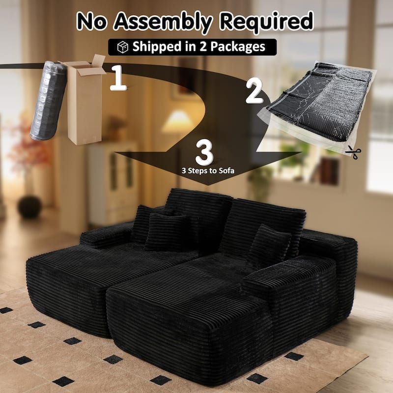 Modern 80''Oversized Double Lounge Chaise Corduroy Upholstered Boneless Cloud Sofa