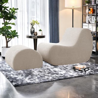 Polyester Accent Chair with Ottoman, Ergonomic Curved Design, High-Resilience Foam, and Minimalist Style