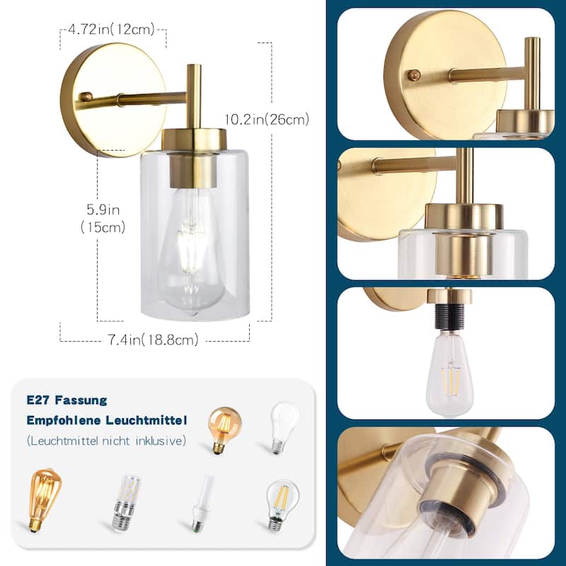 1-Light Modern Bathroom Vanity Light with Clear Glass Shades, Classic Wall Sconces for Dining Room Living Room