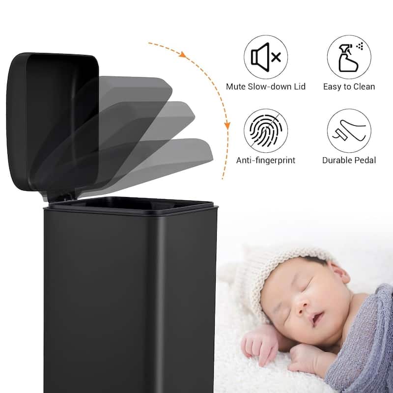 8 Gallon/30 L Trash Can for Kitchen for Office Bedroom Bathroom, Black