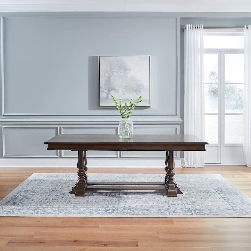 Arden Road Dining Room Trestle Table in Satin Cherry Brown - Width 42" x Depth 108" x Height 30"