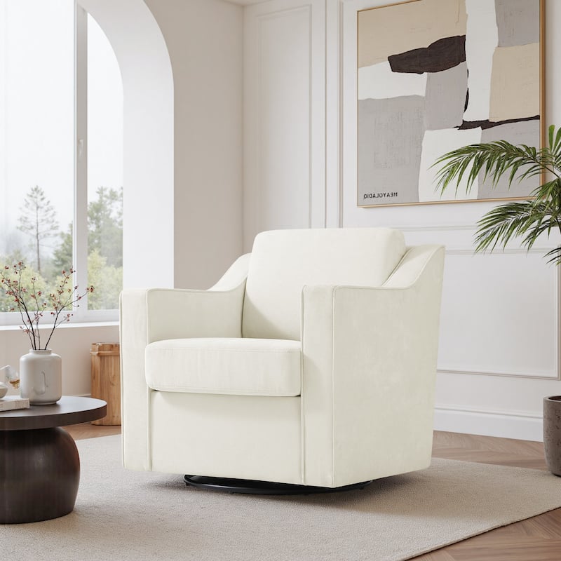 UIXE Chenille/Leather Swivel Barrel Chair Accent Chairs For Living Room