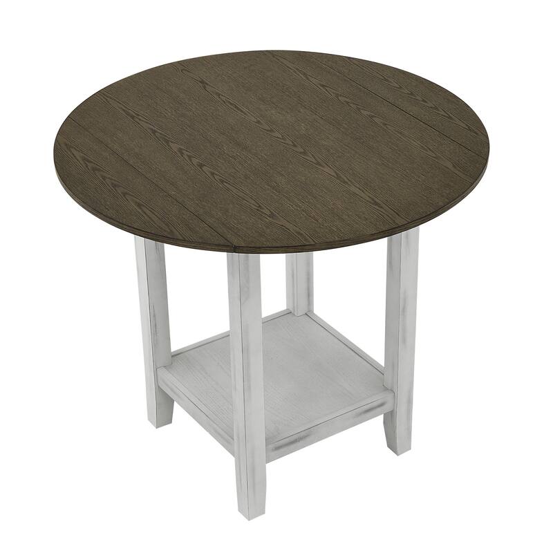 5 Piece Solid Wood Dining table Set, Kitchen Dining Furniture Set with Foldable Leaf Table and 4 Upholstered Chairs