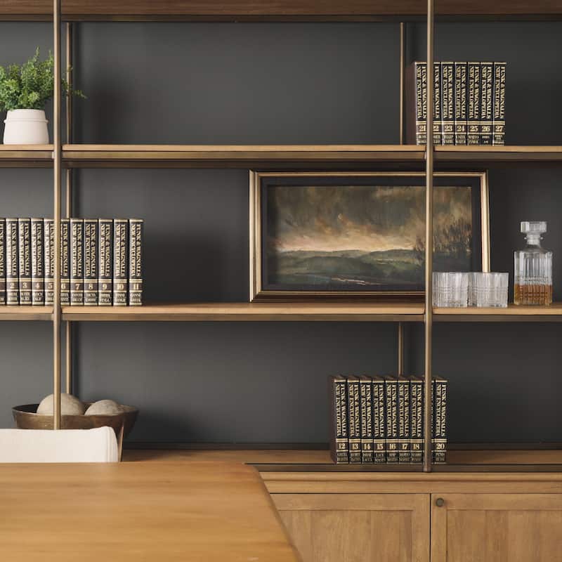 Baron Light / Dark Brown Wood w/ Antiqued Aged Brass Metal 2-Door / 4-Door Open Shelving Unit