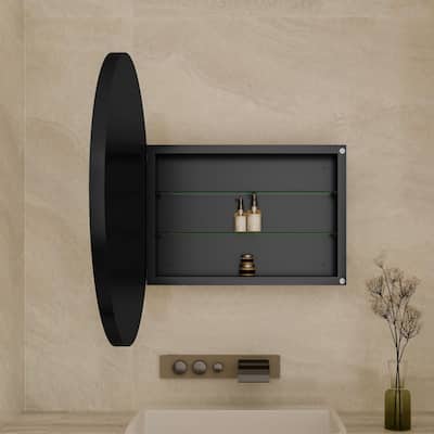 Roomfitters Modern 31.5" Round Medicine Cabinet with Mirror and Adjustable Shelves, Surface Mount Metal Frame, Wall-Mounted
