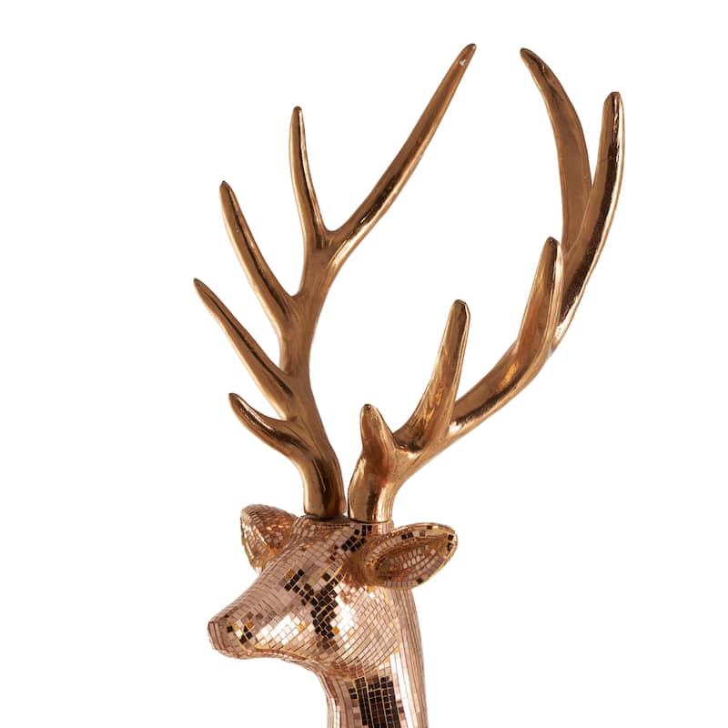 Fiberglass Reindeer Floor Decorative Christmas Sculpture with Mosaic Pattern - Copper or Silver - Roche River Decor