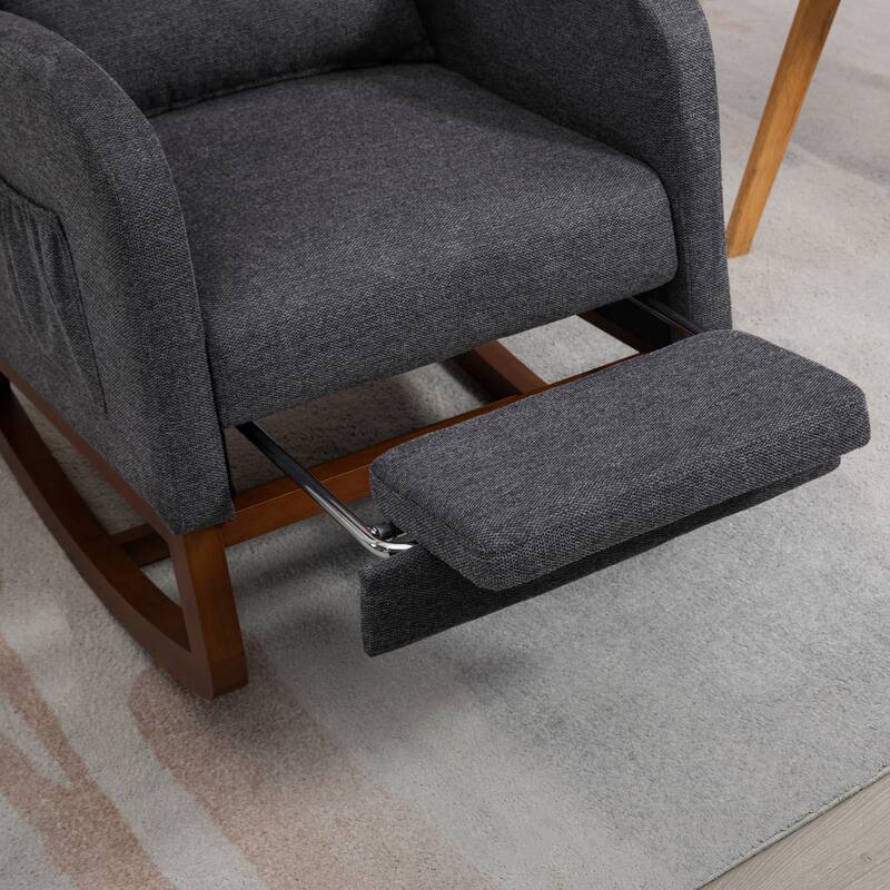 High back Upholstered Accent Rocking Chair Nursery Chair With Retractable Footrest