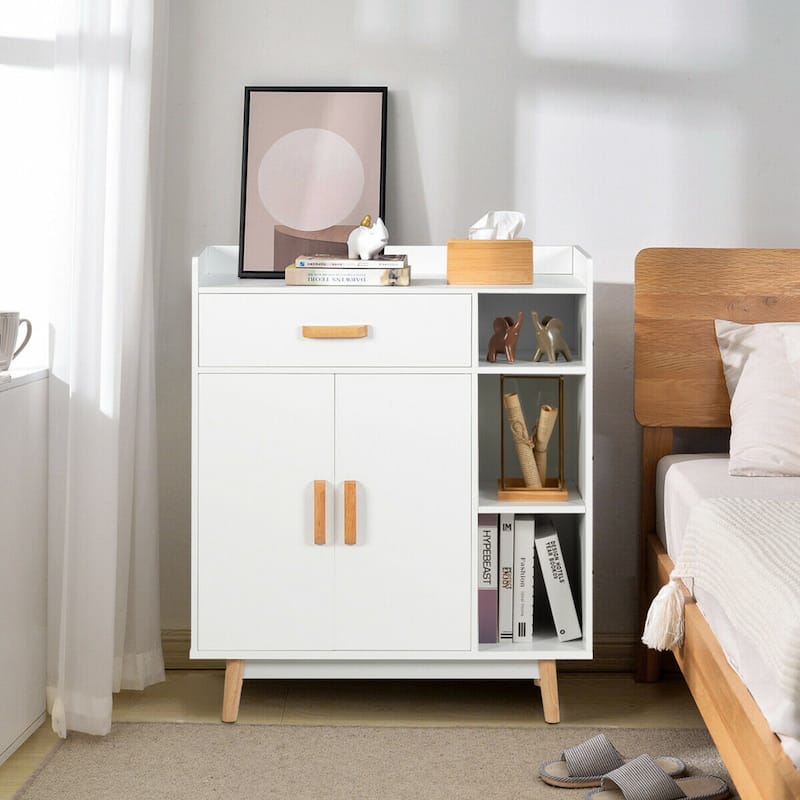 Gymax Floor Storage Cabinet Free Standing Cupboard Chest w/1 Drawer 2 - See Details