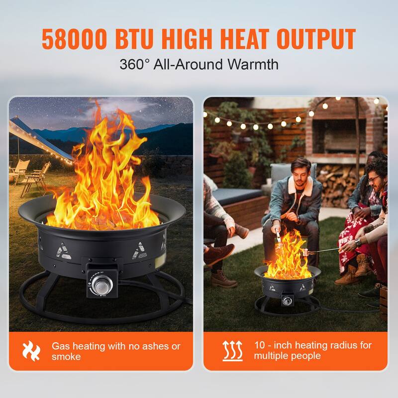 Black Steel Smokeless Propane Gas Fire Pit, Portable with Flame Control