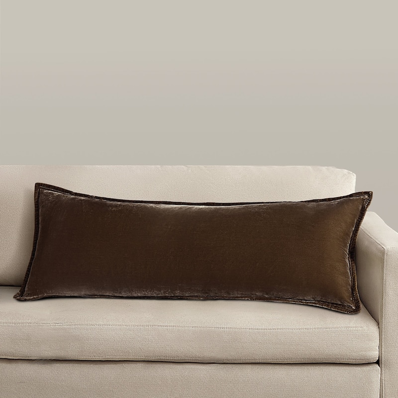 HiEnd Accents Stella Faux Silk Velvet Romantic Western Long Lumbar Pillow, 14"x42" - Green Ochre