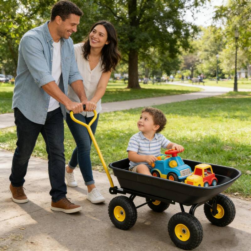 Folding Poly Garden Dump Truck - 300lb/55L Capacity, 10" Tires & Steel Frame, Black