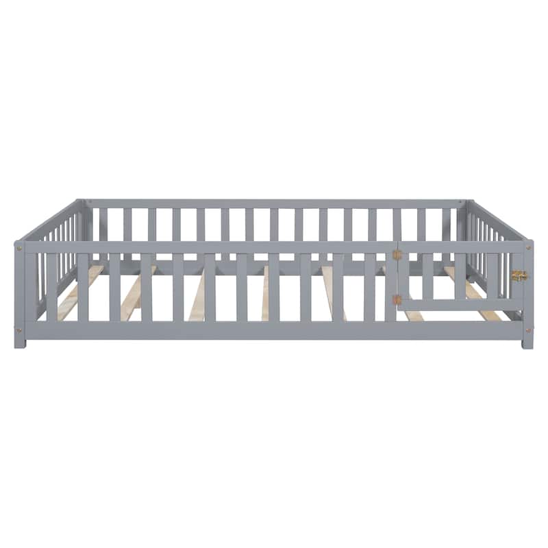 Floor Platform Bed with Fence and Door