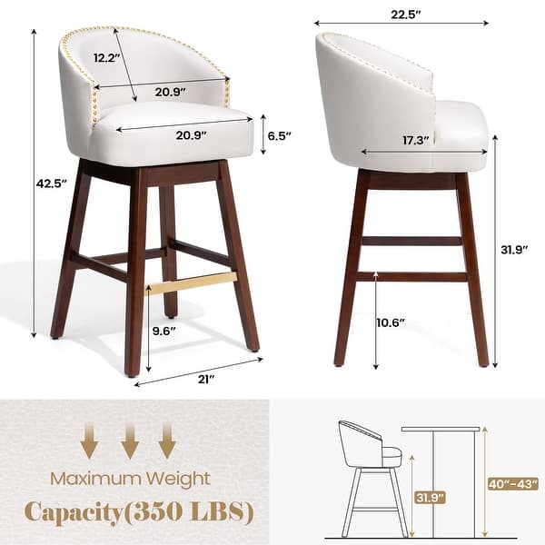 dimension image slide 5 of 10, Bar Stools PU Leather / Linen Fabric Upholstered Solid Wood Swivel Barstool Set of 2/4