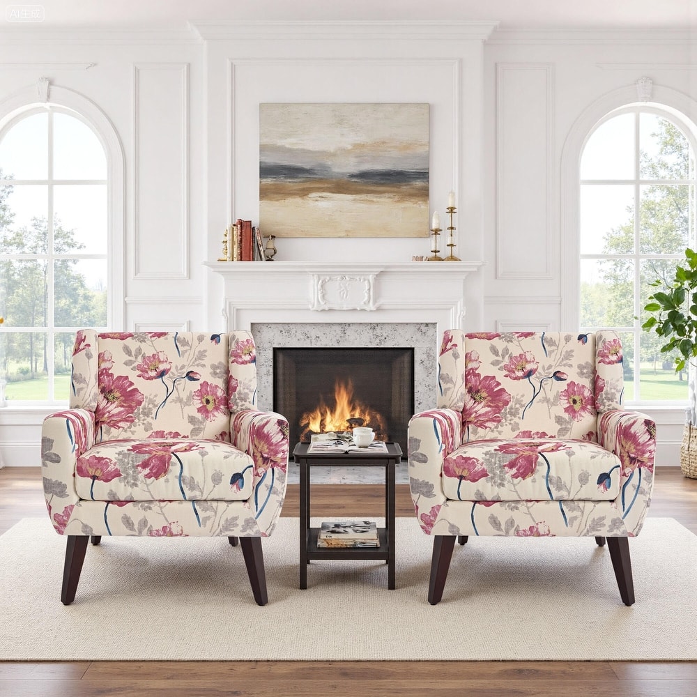 2 Set Modern Tufted Linen Upholstered Accent Chair Faux Leather Armchair