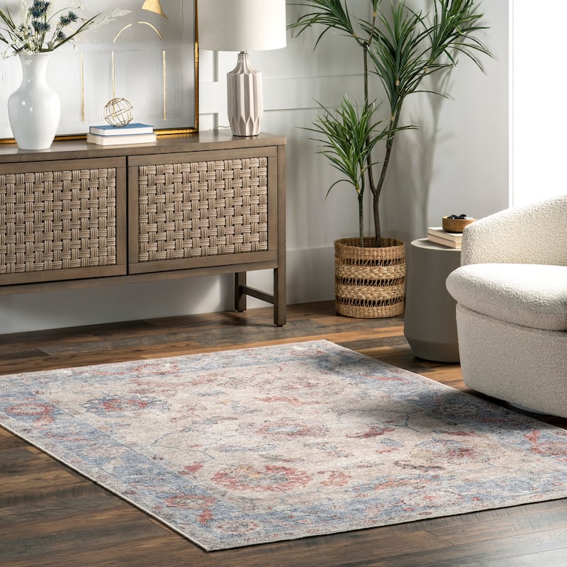 Nuloom Delana SpinClean Persian Floral Machine Washable Area Rug - 5' 3" x 8' - Light Grey - Rectangle