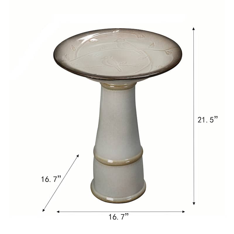 Ceramic Outdoor Patio Birdbath - 21.5" - Cream