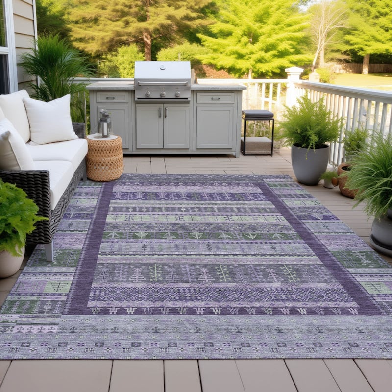 Machine Washable Indoor/Outdoor Global Kilim Chantille Rug - Purple - 5' x 7'6"