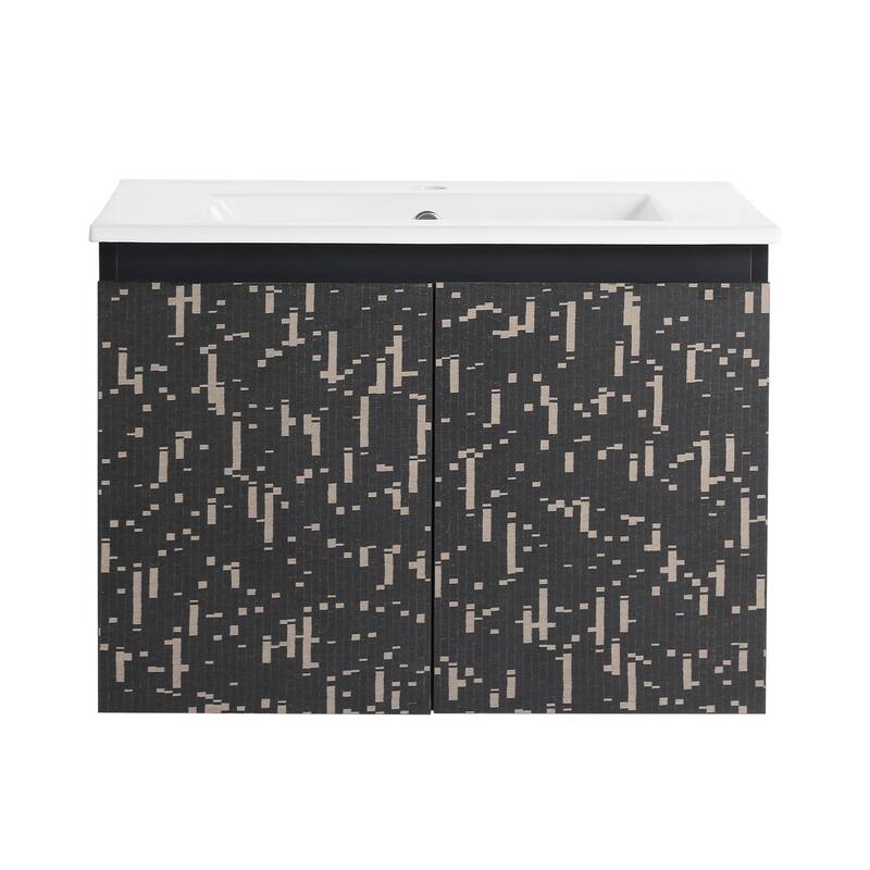 24" Floating Wall-Mounted Bathroom Vanity with Soft-Close Doors, Ceramic Sink, Eco-Friendly Plywood Base
