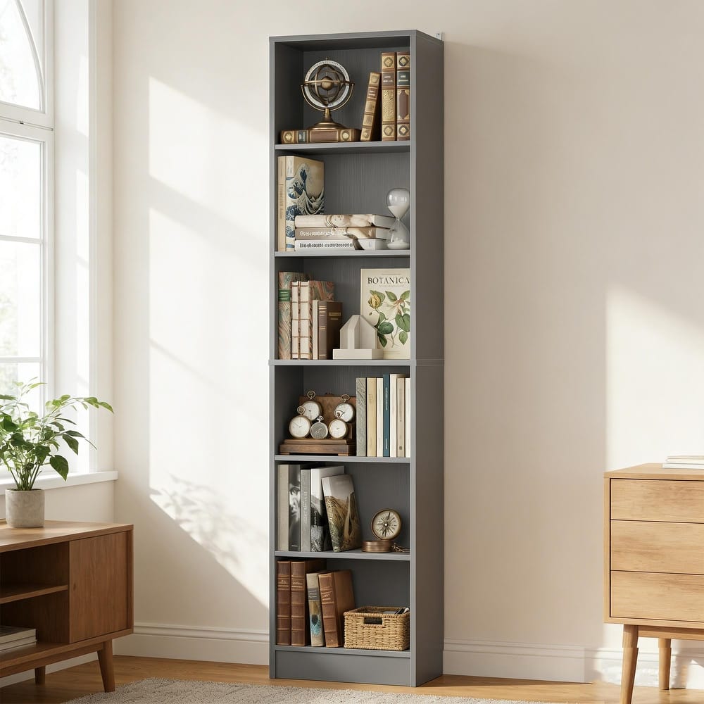 80"H Tall 6-Tier Bookcase With 2 Adjustable Shelves，Modern Open Storage Shelf for Home Office and Bedroom