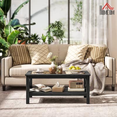 HOMCOM Glass Coffee Table, Modern Farmhouse Center Table with Storage, Side Table for Living Room