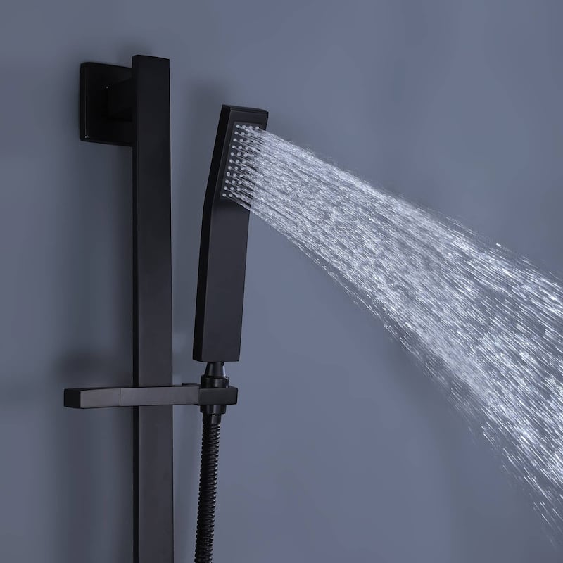 Wall Mounted Shower System With Handheld Shower 22*9 Inch Waterfall Shower Head Matte Black Shower Faucets Kit With Slide Bar