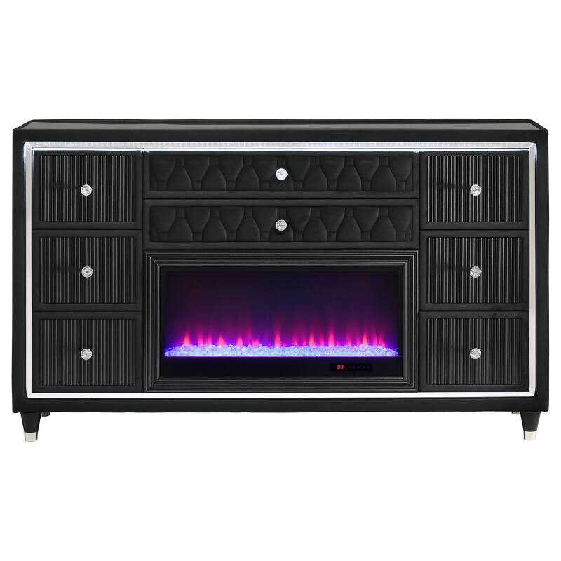 Lorient 8-drawer LED Flame Box Dresser and Mirror Black