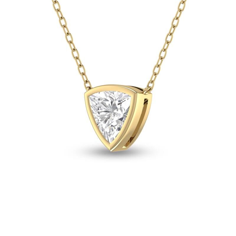Marquee Lab Grown 1 Carat Trillion Shaped Bezel Set Diamond Solitaire Pendant in 14K Yellow Gold