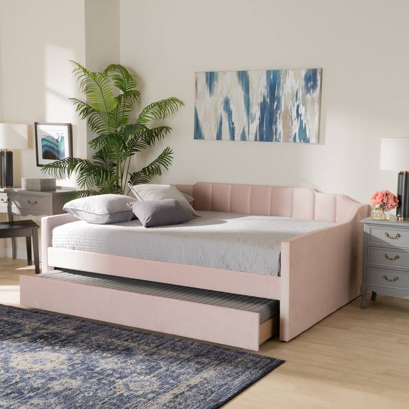Lennon Modern and Contemporary Velvet Fabric Daybed with Trundle