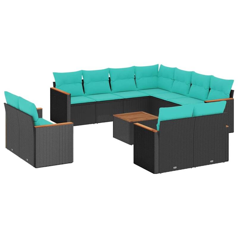 vidaXL 11/12 Piece Patio Sofa Set with Cushions Black/Gray Poly Rattan - 24.4 x 24.4 x 27.2